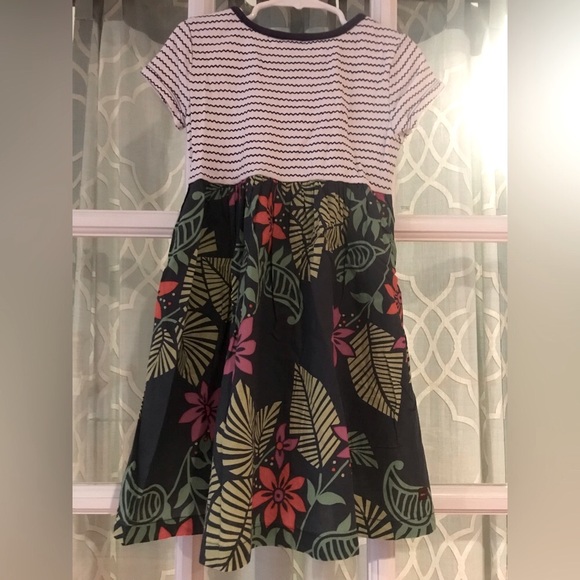 Tea collection size 6 100% cotton dress with rainforest floral and stripes EUC - Picture 3 of 6